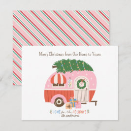 Cartão De Festividades Monograma do Camper Retro Retro Retron Pink da Árv