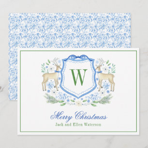 Cartão De Festividades Monograma Inicial de Aquarela Crista de Renas
