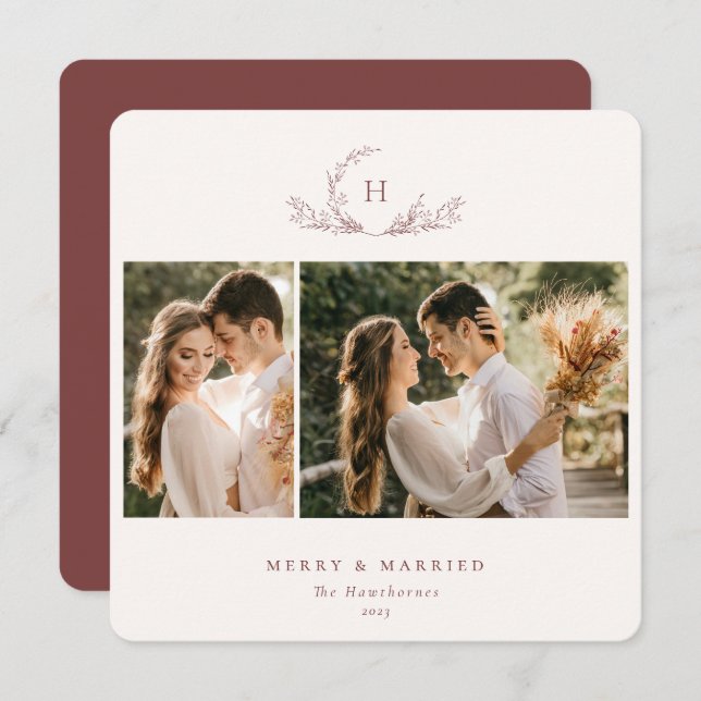 Cartão De Festividades Monograma Orgânico 2 Foto (Frente/Verso)