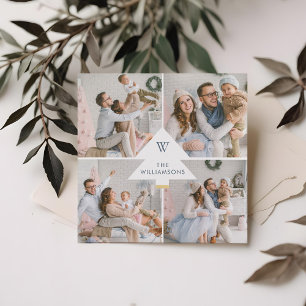 Cartão De Festividades Monograma Quatro da Árvore Branca Moderna de Natal