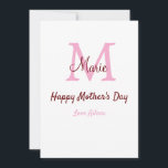 Cartão De Festividades monograma simples minimalista do dia das mães nome<br><div class="desc">belo design</div>
