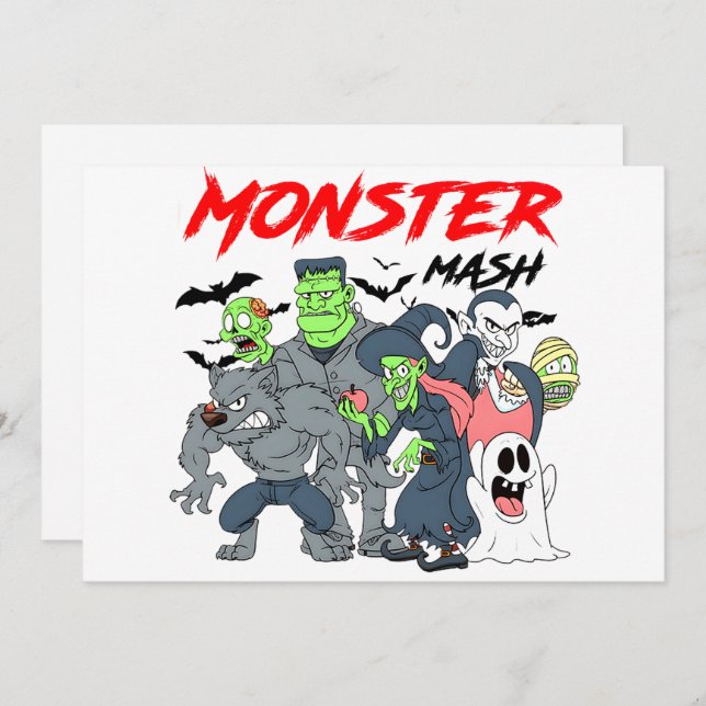 Cartão De Festividades Monster Mash Bash — Tripulação Spooky no Modo de P (Frente/Verso)