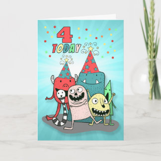 Cartão De Festividades Monstros de Cartoon Vermelho e Azul