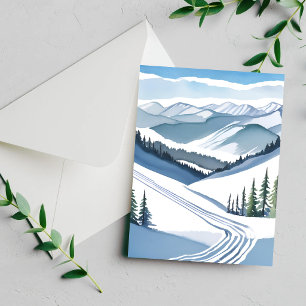 Cartão De Festividades Montanha de Esqui Aquarela