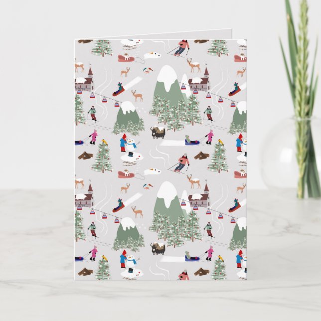 Cartão De Festividades Montanha de Esqui na Neve Encostas de Esquiação Pa (Frente)