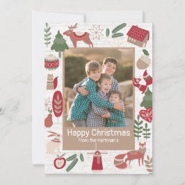 Cartão De Festividades Montanha Lodge Holiday Folk Art com Foto