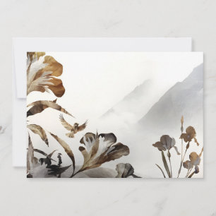 Cartão De Festividades Montanha Nebulosa Zen Pássaros Minimalista Naturez