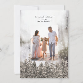 Cartão De Festividades Montanhas Neves Árvores Natal Uma Foto