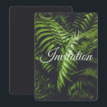 Cartão De Festividades Moody Dark Green Fern Woodland Wedding<br><div class="desc">Set the perfect enchanting tone for your special day with these breathtakingly elegant woodland wedding invitations. The entire background of the card features a lush, moody photograph of real dark green fern leaves, creating a deep, romantic, and mysterious aesthetic. Captured in authentic natural lighting, the rich, atmospheric forest foliage provides...</div>