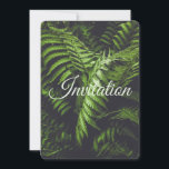 Cartão De Festividades Moody Dark Green Fern Woodland Wedding<br><div class="desc">Set the perfect enchanting tone for your special day with these breathtakingly elegant woodland wedding invitations. The entire background of the card features a lush, moody photograph of real dark green fern leaves, creating a deep, romantic, and mysterious aesthetic. Captured in authentic natural lighting, the rich, atmospheric forest foliage provides...</div>