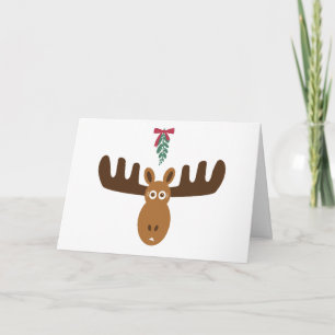 Cartão De Festividades Moose Head_Encontre-Me Sob O Mooseltoe!