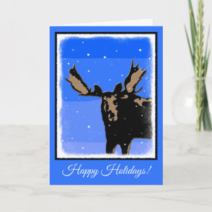 Cartão De Festividades Moose no inverno - Arte original sobre a vida selv