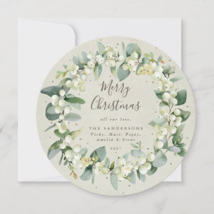 Cartão De Festividades Morango de Neve Moderno+Eucalyptus, Terra de Natal