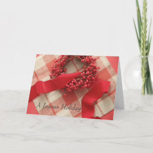 Cartão De Festividades Morangos e coroa de Natal na xadrez