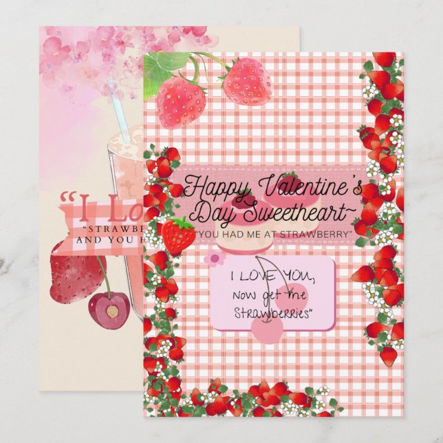 Cartão De Festividades Morango'Valentine (Frente/Verso)