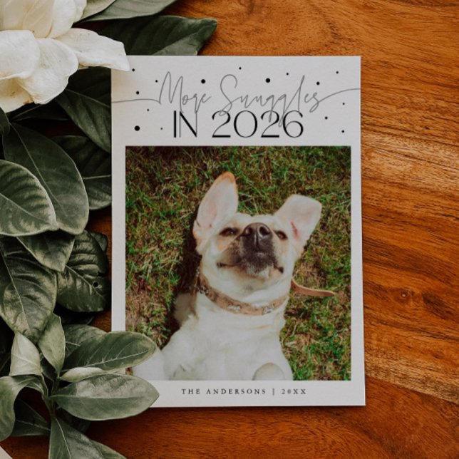 Cartão De Festividades More Snuggles 2026 New Year White Pet Photo (Criador carregado)