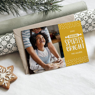 Cartão De Festividades Mostarda Foto Brilhante De Espíritos De Natal