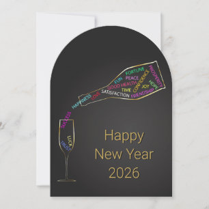 Cartão De Festividades Motivação Garrafa Ano Novo 2026 Corporativo Elegan