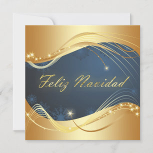 Cartão De Festividades Motivo de Natal dourado com fundo azul