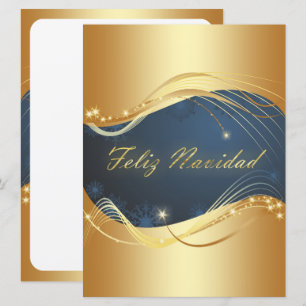 Cartão De Festividades Motivo de Natal dourado com fundo azul