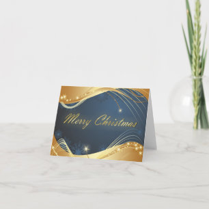 Cartão De Festividades Motivo de Natal dourado com fundo azul...