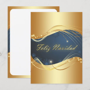 Cartão De Festividades Motivo dorado de Navidad con fondo azul