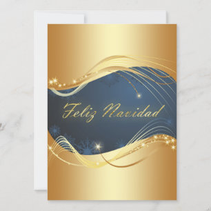 Cartão De Festividades Motivo dorado de Navidad con fondo azul