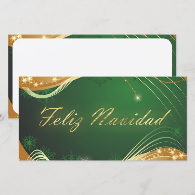 Cartão De Festividades Motivo dorado de Navidad con fondo verde (Frente/Verso)