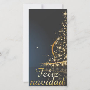Cartão De Festividades Motivo natalino azul com árvore de natal dourada.