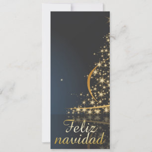 Cartão De Festividades Motivo natalino azul com árvore de natal dourada.