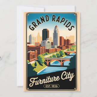 Cartão De Festividades Móveis Antigos Grand Rapids Michigan Cidade Retro