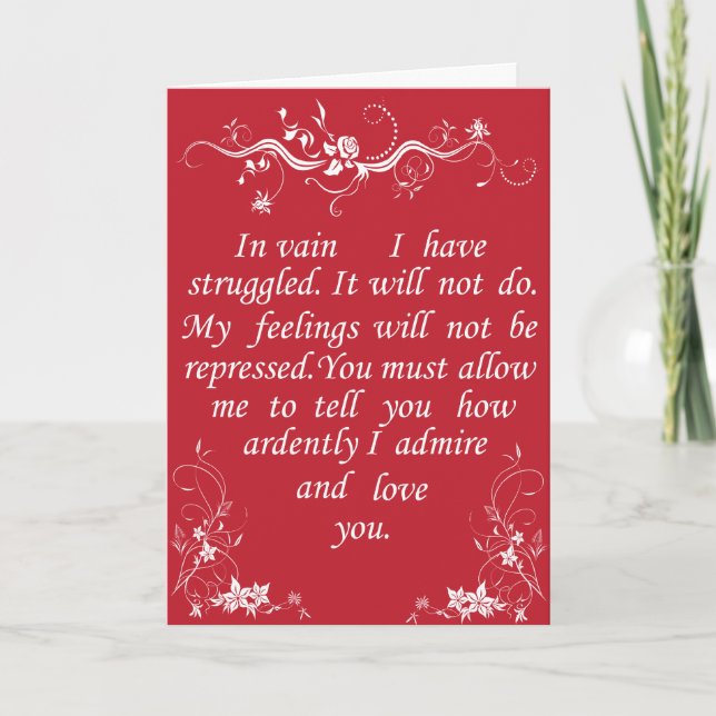 Cartão De Festividades Mr Darcy Valentine Card no1 - Pride and Prejudice (Frente)