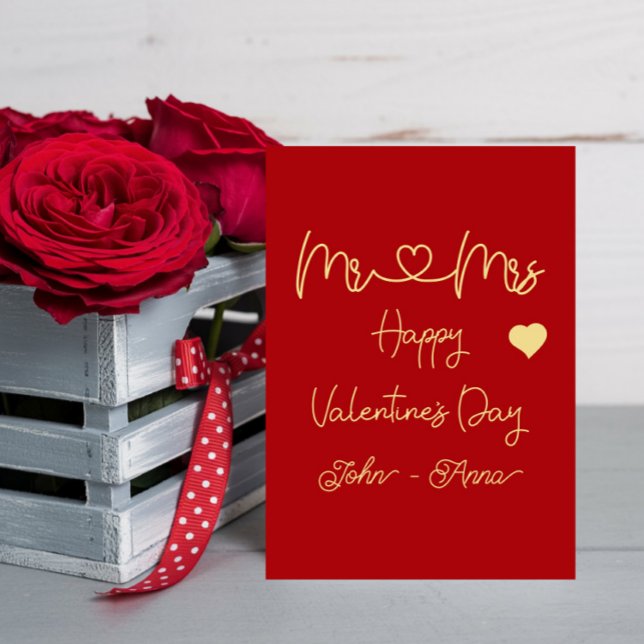 Cartão De Festividades Mr & Mrs Happy Valentine's Day Flat Holiday Card (Criador carregado)