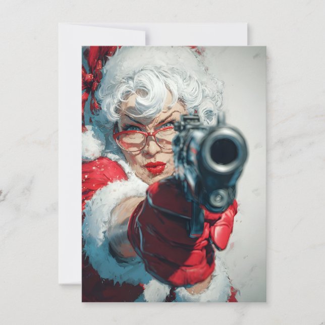 Cartão De Festividades Mrs Claus has a Gun Funny Christmas Cards (Frente)