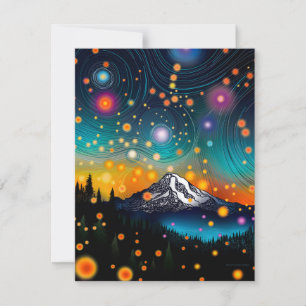 Cartão De Festividades Mt. Rainier w Evening Starry Sky e flores selvagen