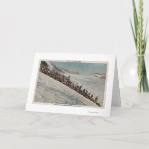 Cartão De Festividades Mt. Rainier, WA - Line of People Sledding in