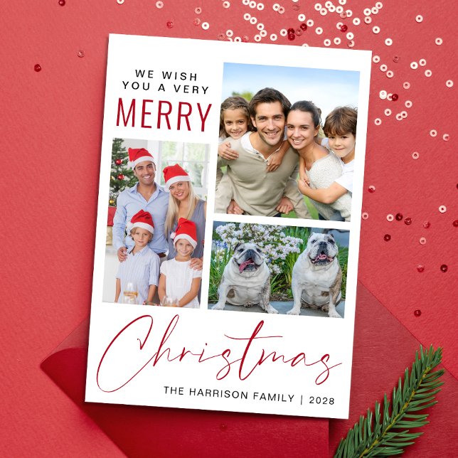 Cartão De Festividades Muito Feliz 3 Foto Natal (This holiday season, let your family's smiles and heartwarming memories shine on our 3 photo card)