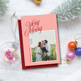 Cartão De Festividades Muito Feliz Natal Elegante Script Uma Foto Rosa