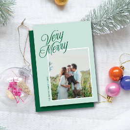 Cartão De Festividades Muito Feliz Natal Elegante Script Uma Foto Verde C