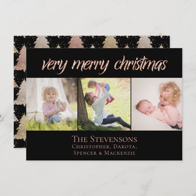 Cartão De Festividades Muito Feliz Natal | Foto Chic Moderna Dourada Rosa (Frente/Verso)