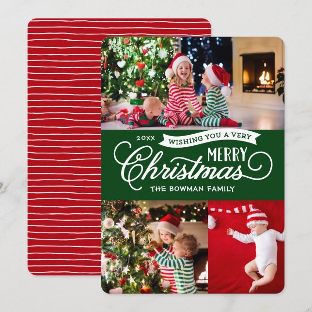 Cartão De Festividades Muito Feliz Script de Natal 3 Foto (Frente/Verso)