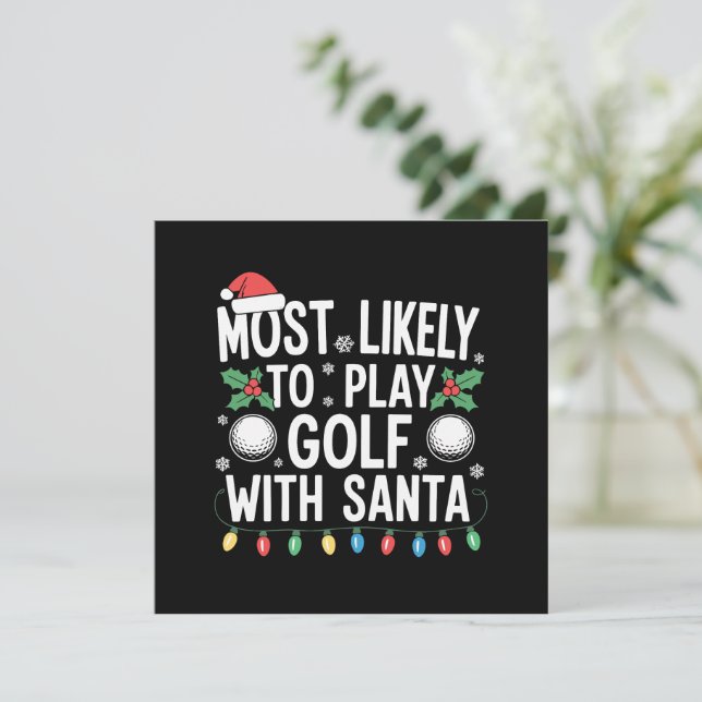 Cartão De Festividades Muito Provável Jogar Golfe Com Papai Noel Família  (Em pé/Frente)