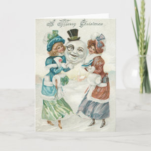 Cartão De Festividades Mulher Boneco de Neve Cigarro Monóculo Cartola