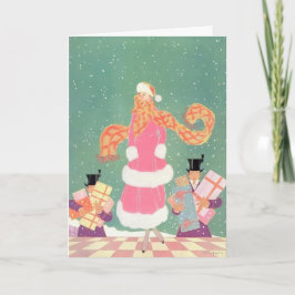 Cartão De Festividades Mulher de cor rosa com Carregando Homens Presente