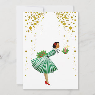 Cartão De Festividades Mulher de Natal vintage apagando uma vela