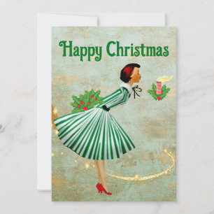 Cartão De Festividades Mulher do Natal vintage de 1950