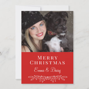 Cartão De Festividades Mulher e foto de cachorro no Natal