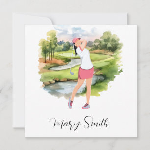 Cartão De Festividades Mulher Golfer está jogando golfe na aquarela do ca