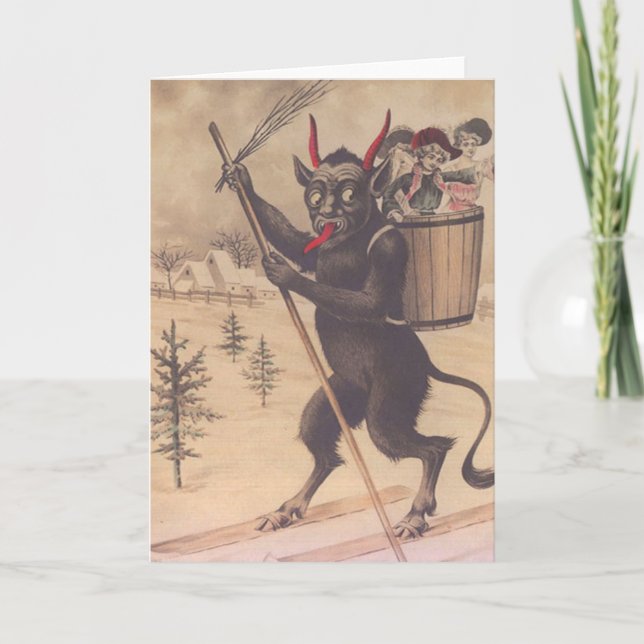Cartão De Festividades Mulheres do rapto do esqui de Krampus (Frente)