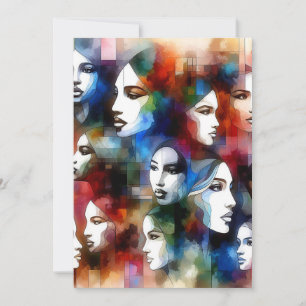 Cartão De Festividades mulheres enfrentam abstrato aquarelas pop